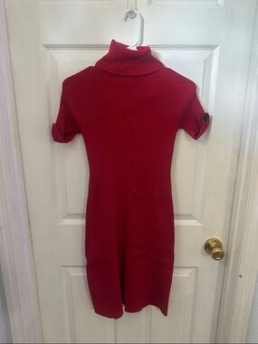 Moda International Red Ribbed Turtleneck Mini Dress